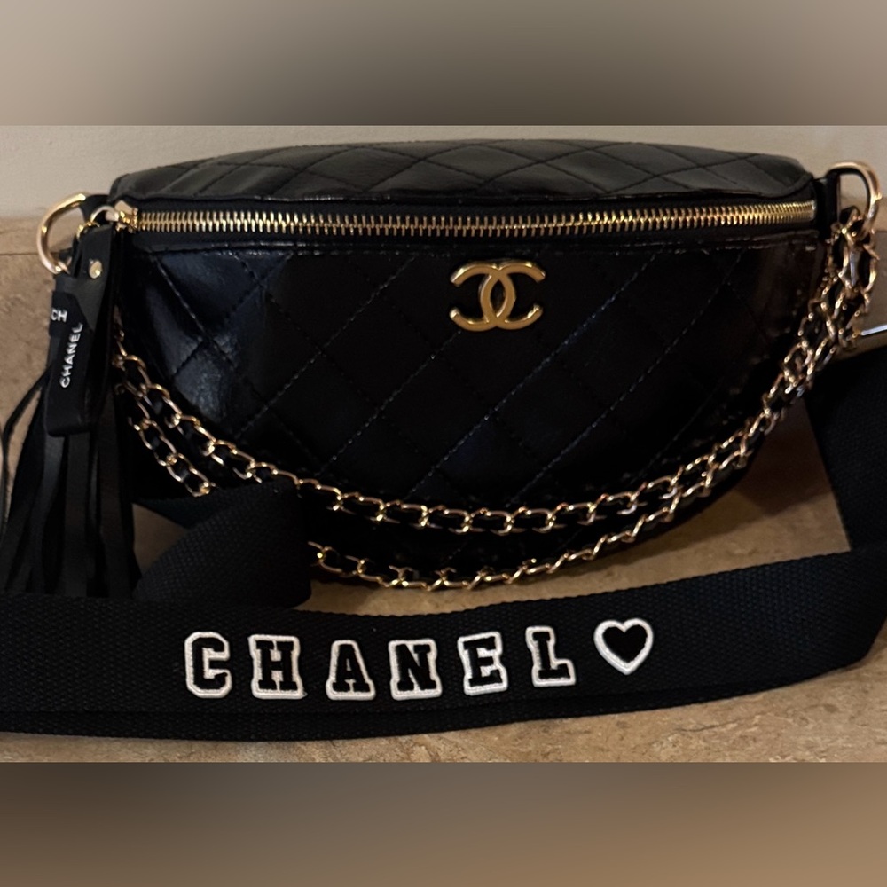 Custom Made!! Chanel Black Quilted Crossbody Bag with Gold Chain!! See Details.